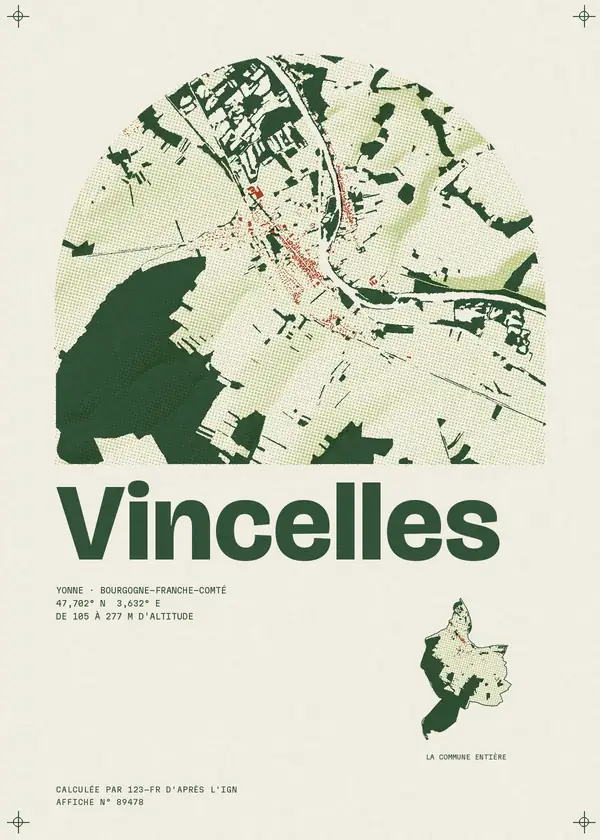 Affiche de Vincelles, calculée par 123-fr d'après l'IGN