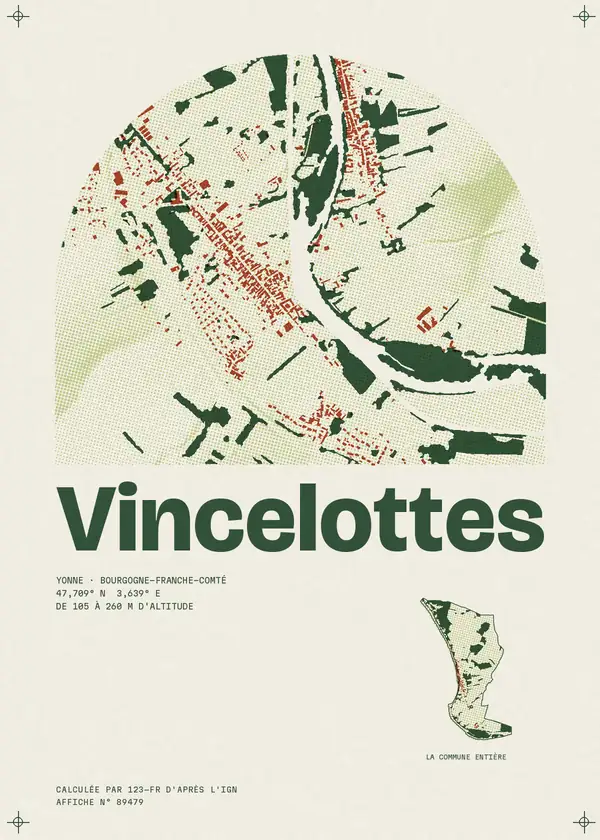 Affiche de Vincelottes, calculée par 123-fr d'après l'IGN