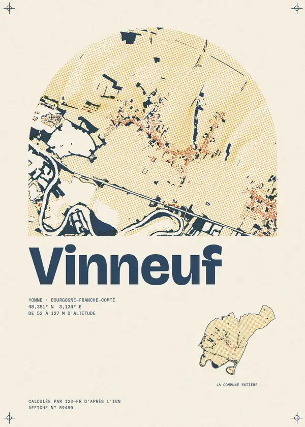 Affiche de Vinneuf, calculée par 123-fr d'après l'IGN