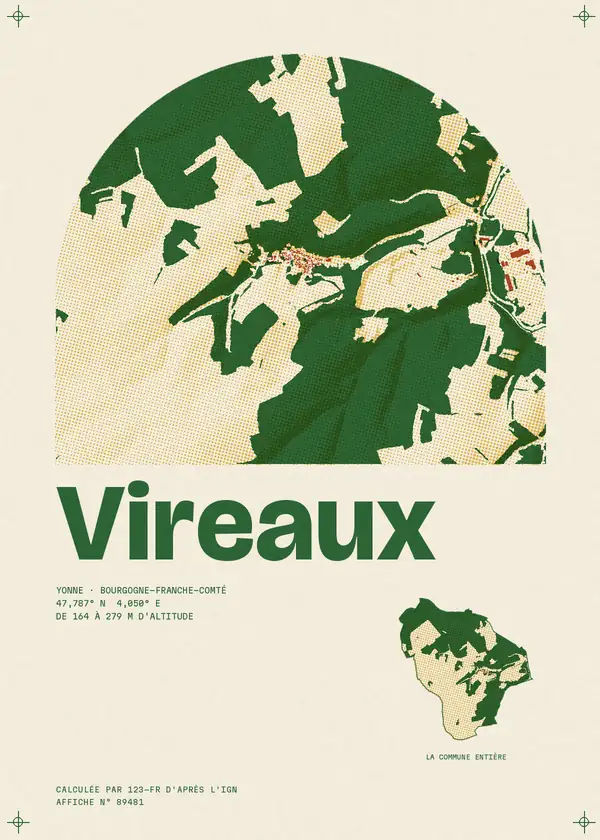 Affiche de Vireaux, calculée par 123-fr d'après l'IGN