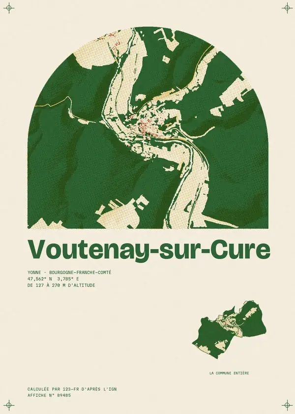 Affiche de Voutenay-sur-Cure, calculée par 123-fr d'après l'IGN