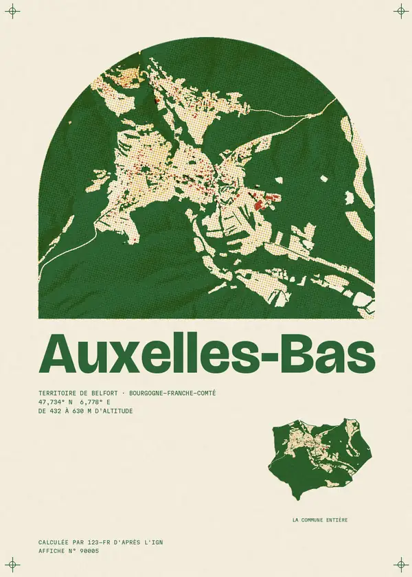 Affiche de Auxelles-Bas, calculée par 123-fr d'après l'IGN
