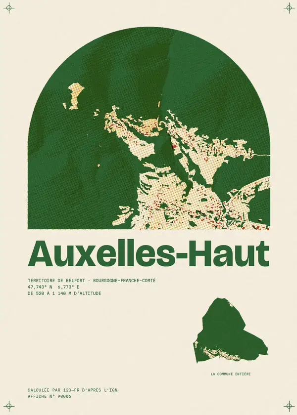 Affiche de Auxelles-Haut, calculée par 123-fr d'après l'IGN