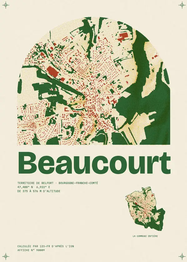 Affiche de Beaucourt, calculée par 123-fr d'après l'IGN