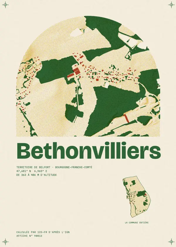 Affiche de Bethonvilliers, calculée par 123-fr d'après l'IGN