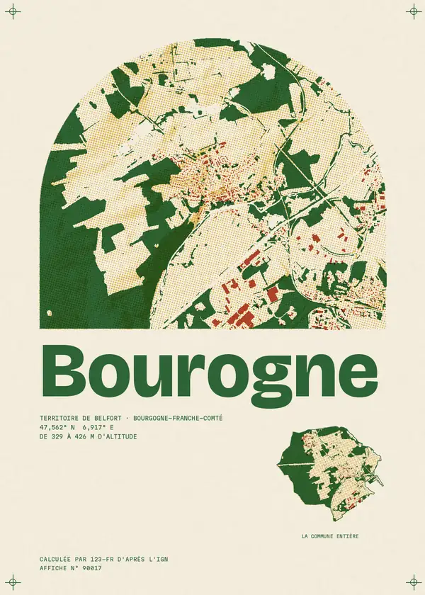 Affiche de Bourogne, calculée par 123-fr d'après l'IGN