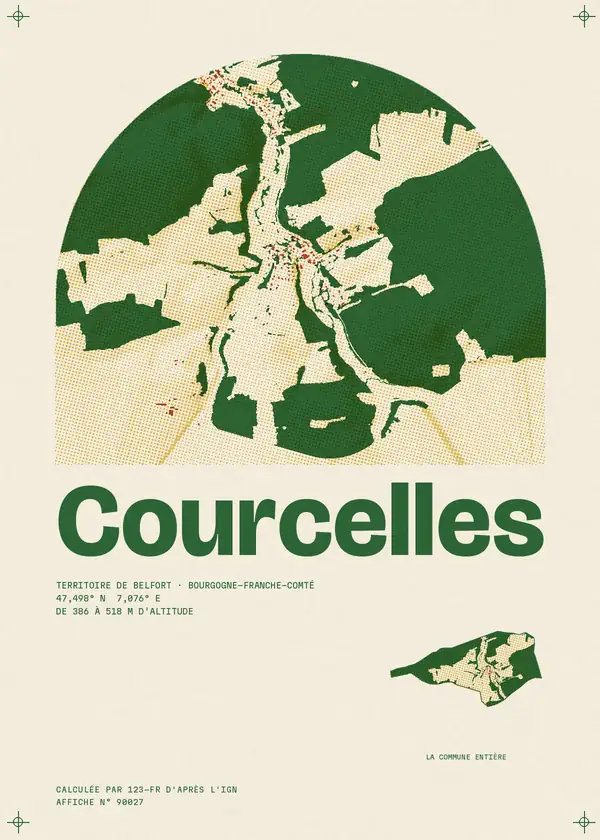 Affiche de Courcelles, calculée par 123-fr d'après l'IGN