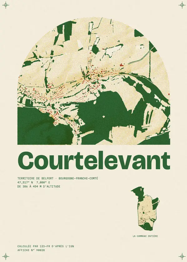 Affiche de Courtelevant, calculée par 123-fr d'après l'IGN