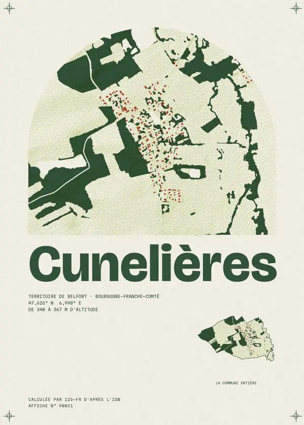 Affiche de Cunelières, calculée par 123-fr d'après l'IGN