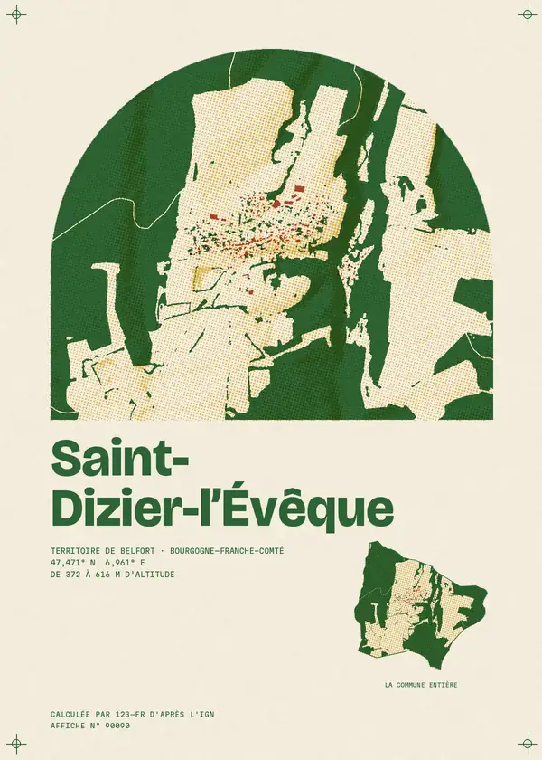 Affiche de Saint-Dizier-l'Évêque, calculée par 123-fr d'après l'IGN