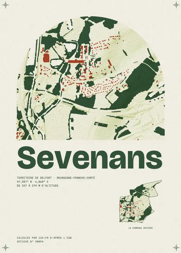 Affiche de Sevenans, calculée par 123-fr d'après l'IGN