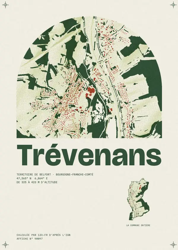 Affiche de Trévenans, calculée par 123-fr d'après l'IGN