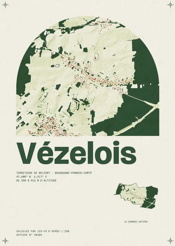 Affiche de Vézelois, calculée par 123-fr d'après l'IGN