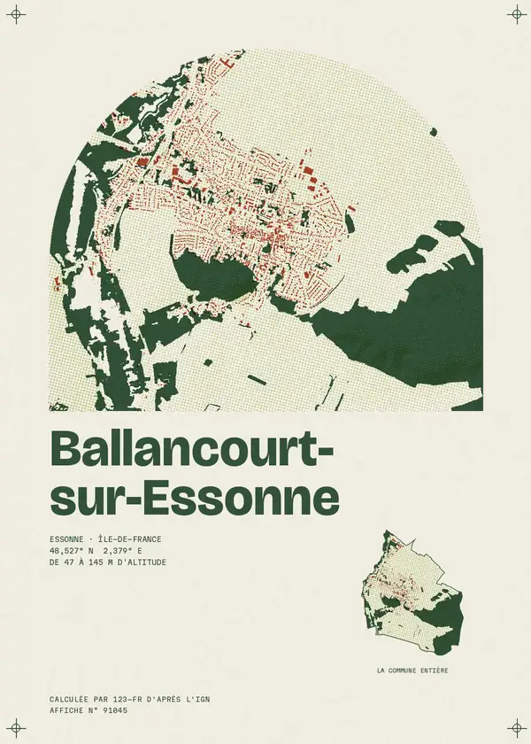 Affiche de Ballancourt-sur-Essonne, calculée par 123-fr d'après l'IGN