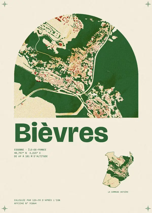 Affiche de Bièvres, calculée par 123-fr d'après l'IGN