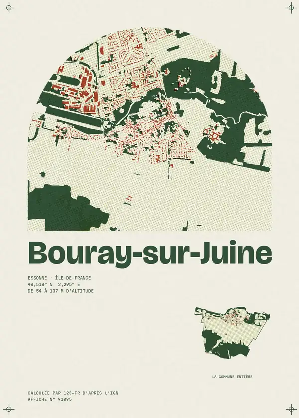 Affiche de Bouray-sur-Juine, calculée par 123-fr d'après l'IGN