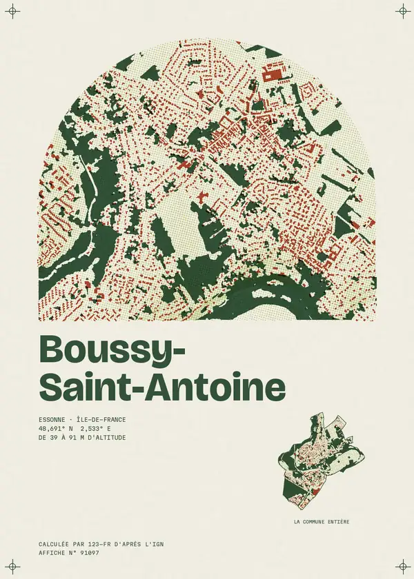 Affiche de Boussy-Saint-Antoine, calculée par 123-fr d'après l'IGN