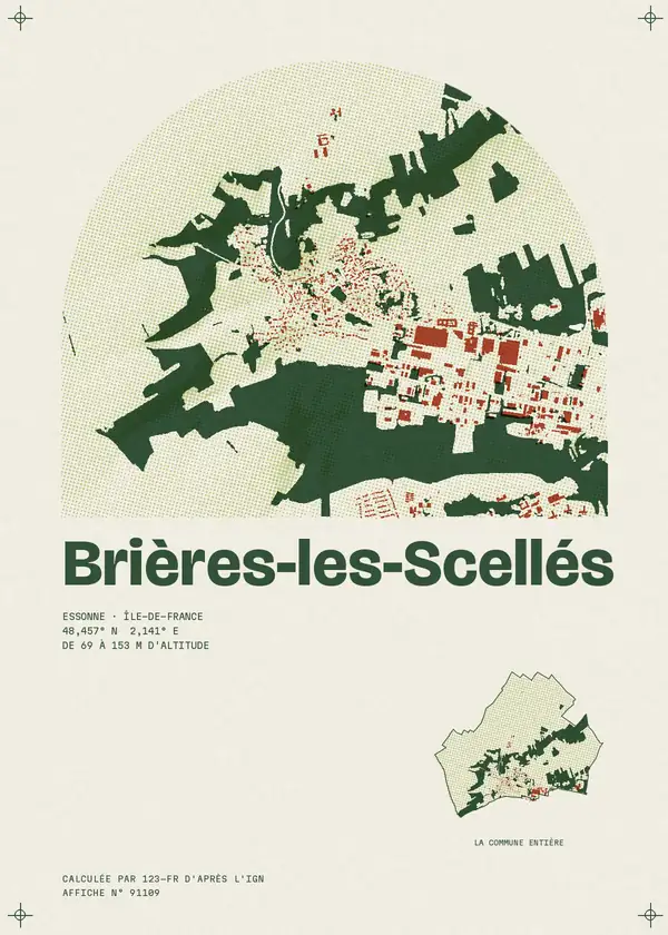 Affiche de Brières-les-Scellés, calculée par 123-fr d'après l'IGN