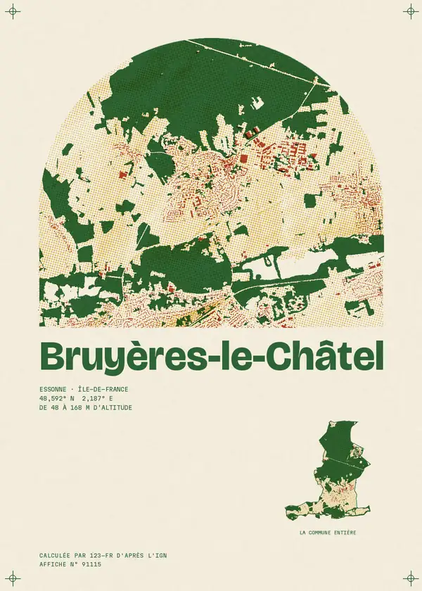 Affiche de Bruyères-le-Châtel, calculée par 123-fr d'après l'IGN