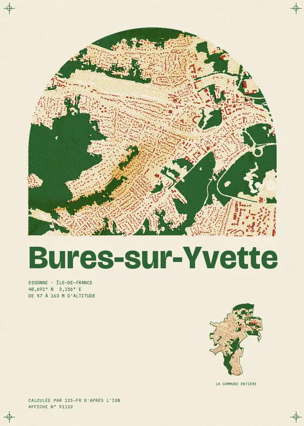 Affiche de Bures-sur-Yvette, calculée par 123-fr d'après l'IGN