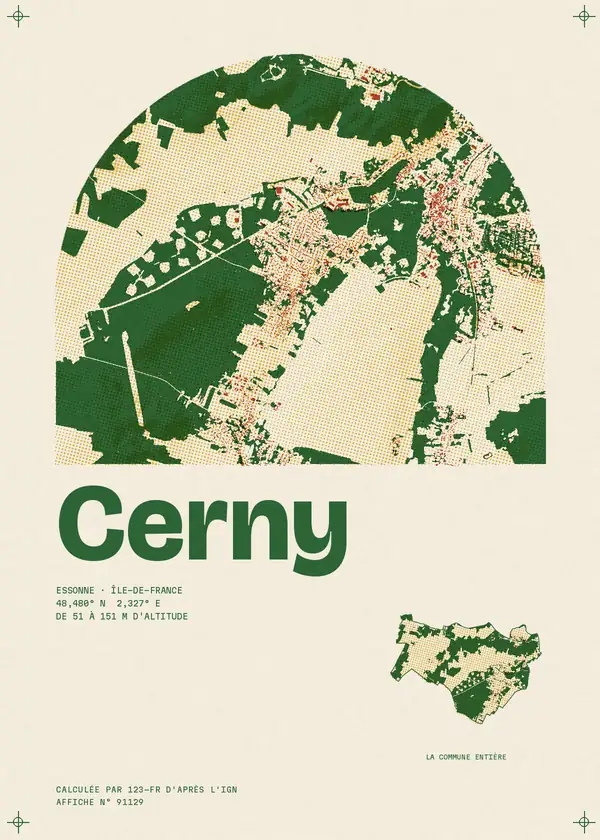 Affiche de Cerny, calculée par 123-fr d'après l'IGN
