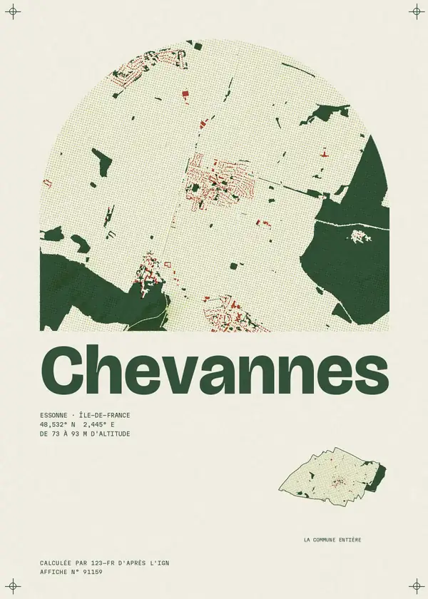 Affiche de Chevannes, calculée par 123-fr d'après l'IGN