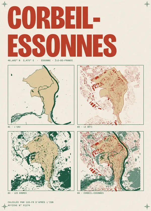 Affiche de Corbeil-Essonnes, calculée par 123-fr d'après l'IGN