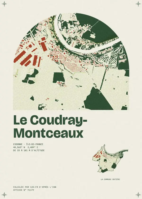 Affiche de Le Coudray-Montceaux, calculée par 123-fr d'après l'IGN