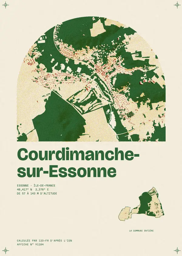 Affiche de Courdimanche-sur-Essonne, calculée par 123-fr d'après l'IGN