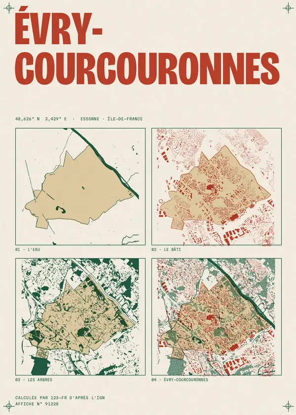 Affiche de Évry-Courcouronnes, calculée par 123-fr d'après l'IGN