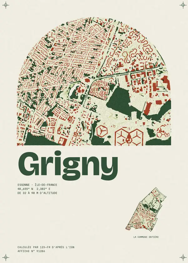Affiche de Grigny, calculée par 123-fr d'après l'IGN