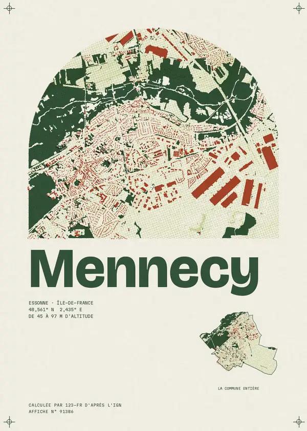Affiche de Mennecy, calculée par 123-fr d'après l'IGN