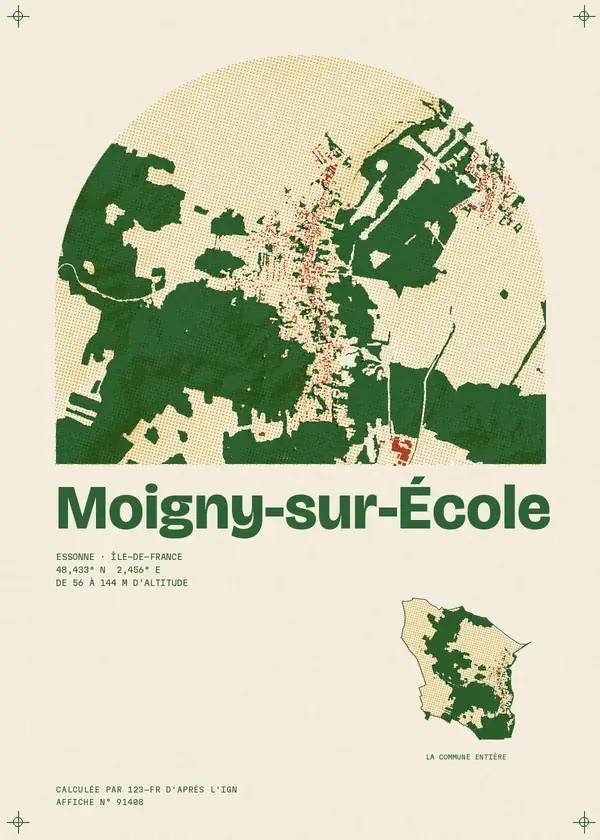 Affiche de Moigny-sur-École, calculée par 123-fr d'après l'IGN