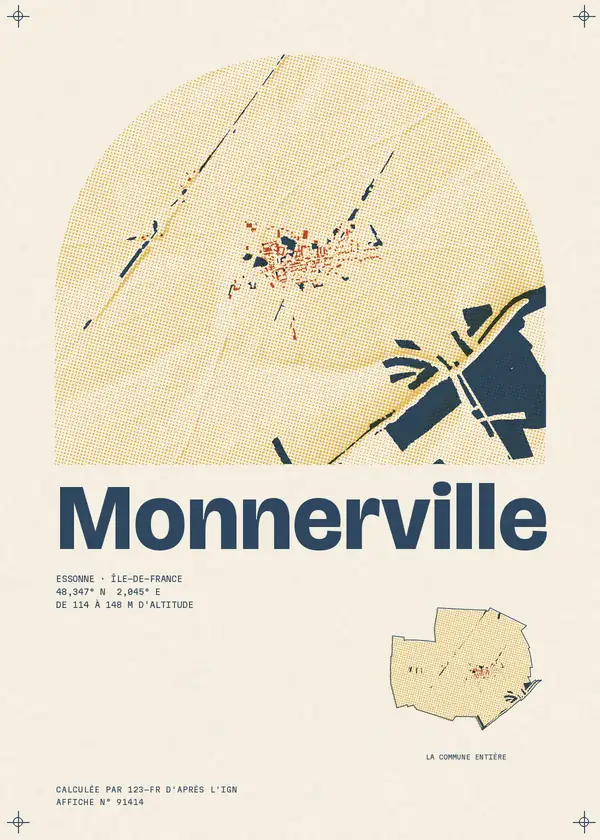 Affiche de Monnerville, calculée par 123-fr d'après l'IGN