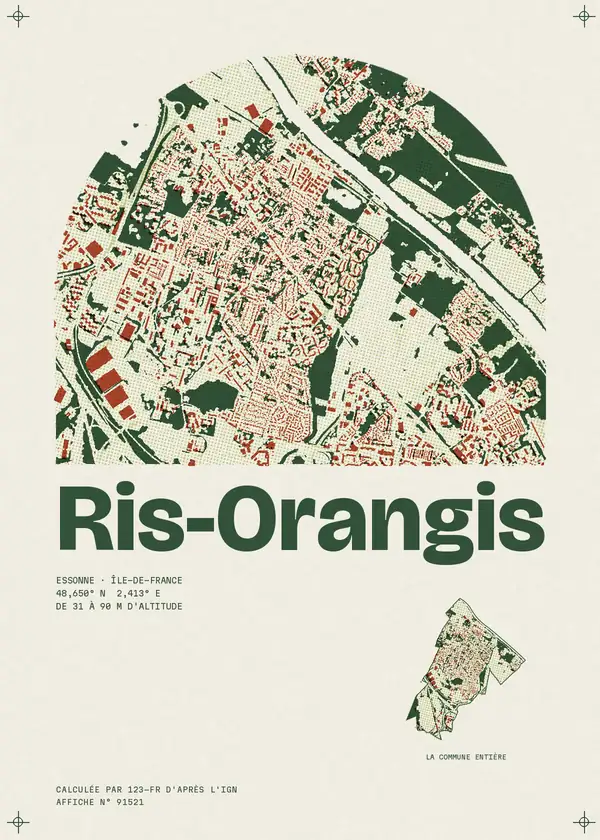 Affiche de Ris-Orangis, calculée par 123-fr d'après l'IGN