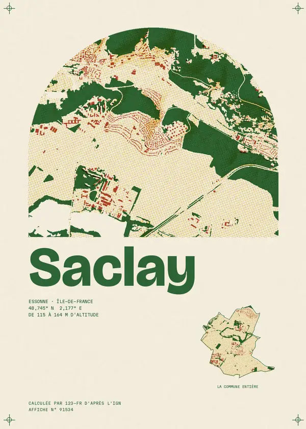 Affiche de Saclay, calculée par 123-fr d'après l'IGN