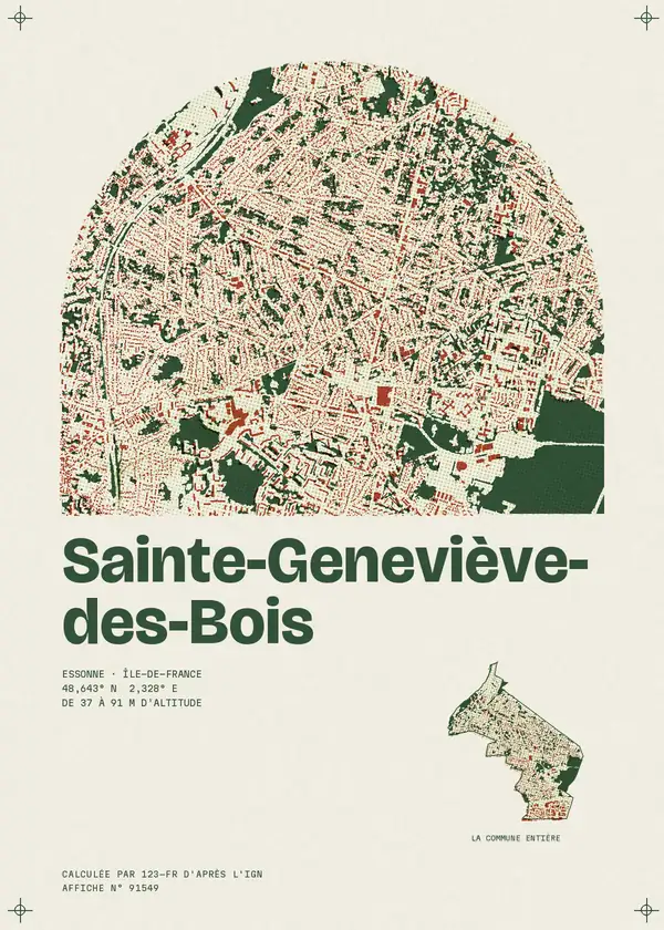 Affiche de Sainte-Geneviève-des-Bois, calculée par 123-fr d'après l'IGN