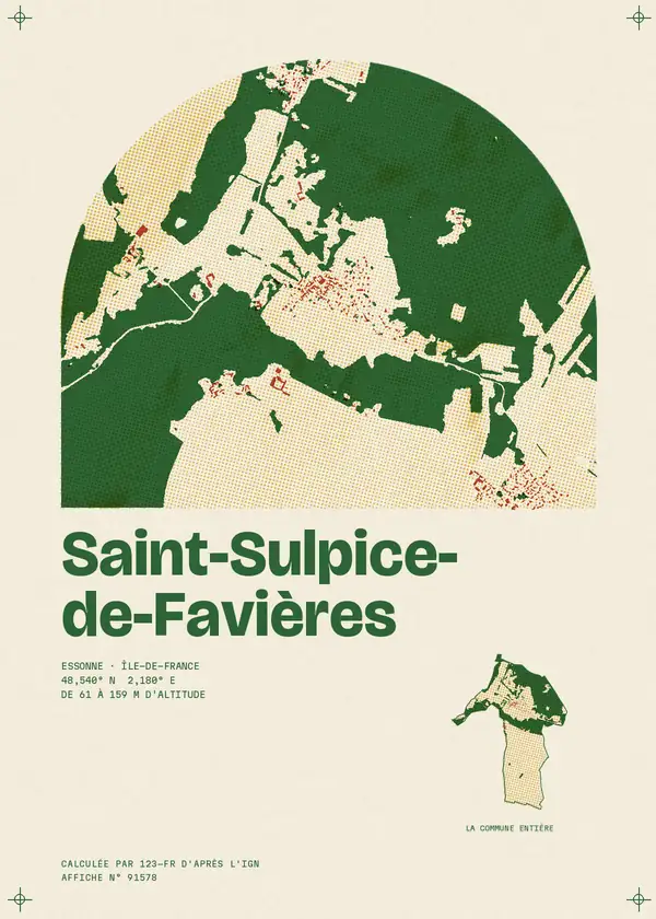 Affiche de Saint-Sulpice-de-Favières, calculée par 123-fr d'après l'IGN