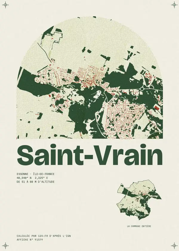 Affiche de Saint-Vrain, calculée par 123-fr d'après l'IGN