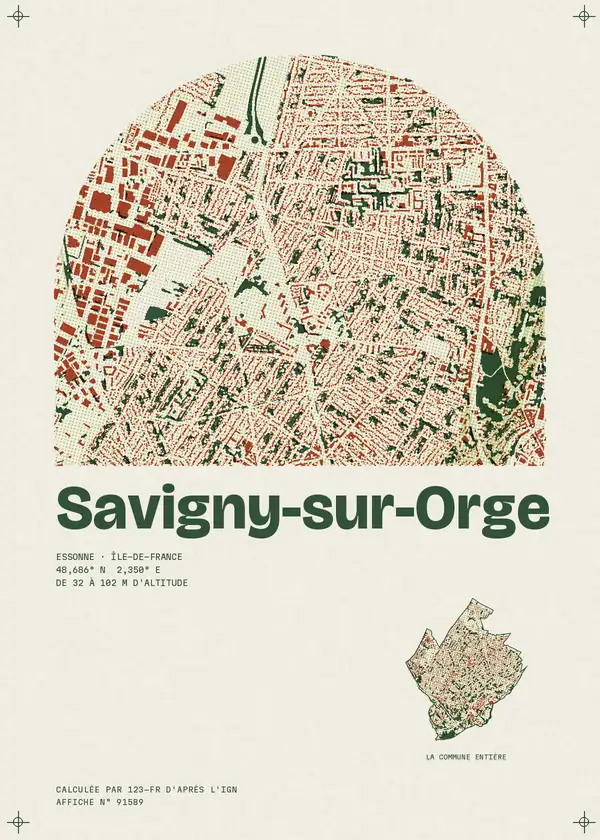 Affiche de Savigny-sur-Orge, calculée par 123-fr d'après l'IGN