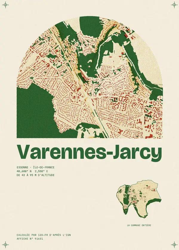 Affiche de Varennes-Jarcy, calculée par 123-fr d'après l'IGN