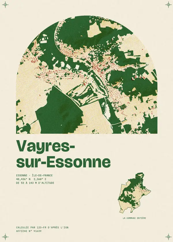 Affiche de Vayres-sur-Essonne, calculée par 123-fr d'après l'IGN