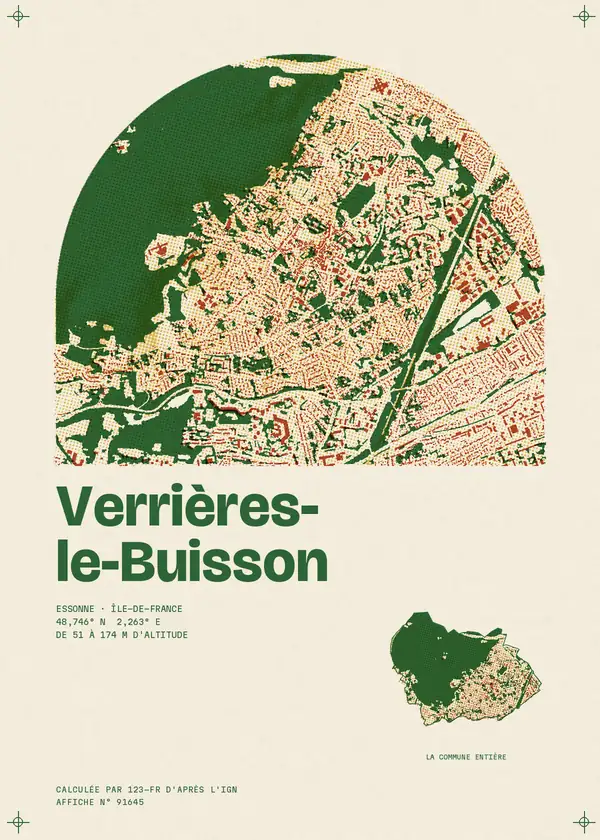 Affiche de Verrières-le-Buisson, calculée par 123-fr d'après l'IGN