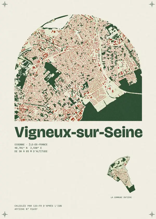 Affiche de Vigneux-sur-Seine, calculée par 123-fr d'après l'IGN