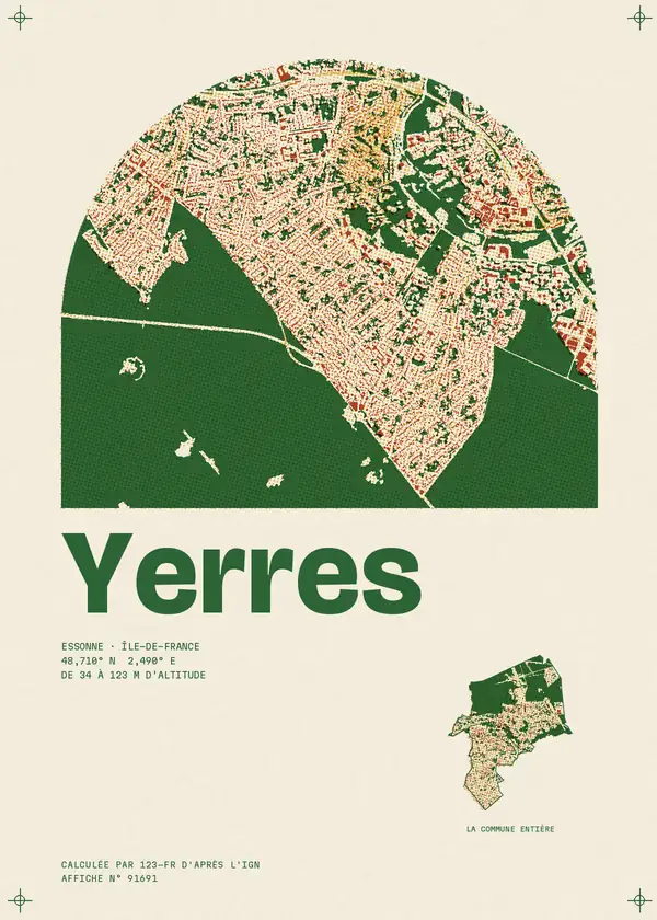 Affiche de Yerres, calculée par 123-fr d'après l'IGN