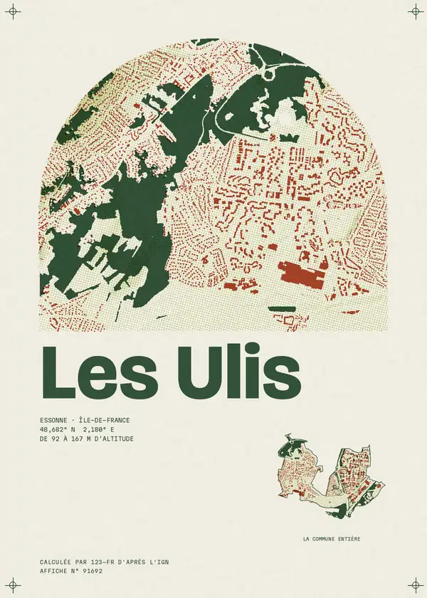 Affiche de Les Ulis, calculée par 123-fr d'après l'IGN