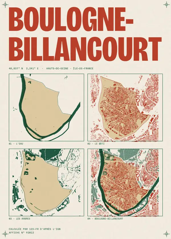 Affiche de Boulogne-Billancourt, calculée par 123-fr d'après l'IGN