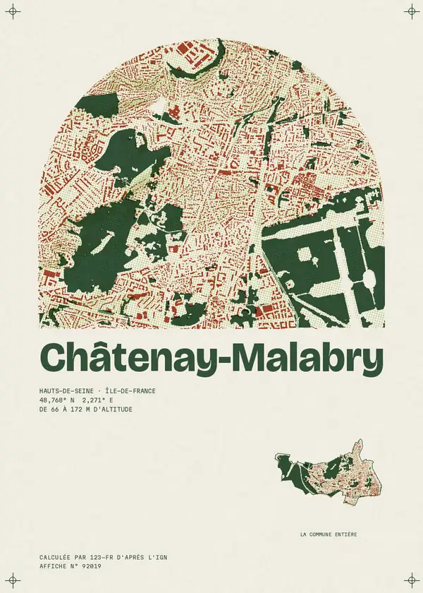 Affiche de Châtenay-Malabry, calculée par 123-fr d'après l'IGN