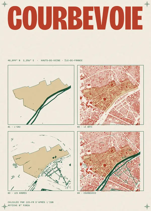 Affiche de Courbevoie, calculée par 123-fr d'après l'IGN