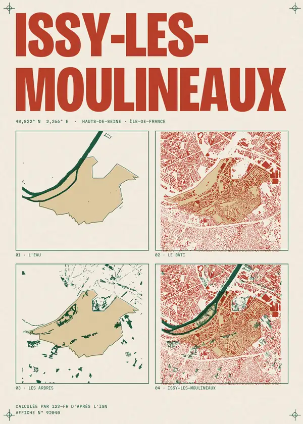 Affiche de Issy-les-Moulineaux, calculée par 123-fr d'après l'IGN